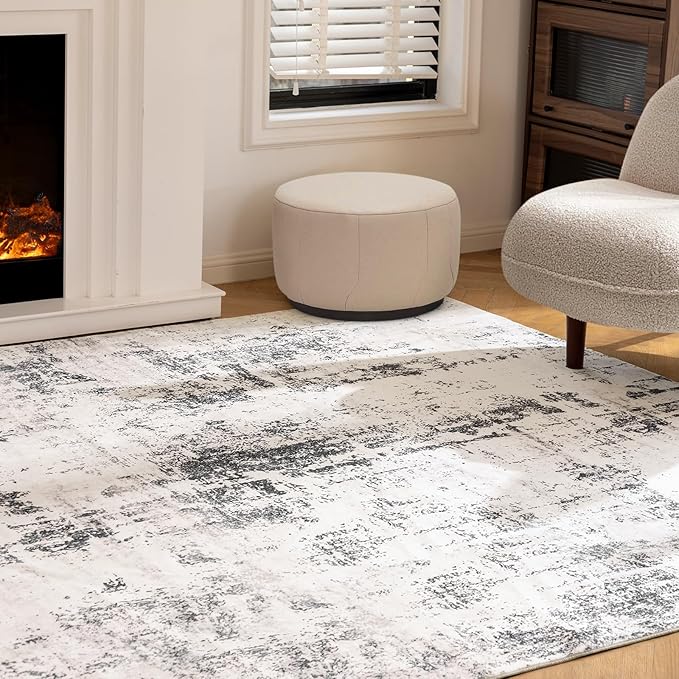 UMINEUX Living Room Rug 8'x10' Large Washable Area Rug with Anti-Slip Rubber Backing, Modern Abstract Low Pile Rugs, Ultra Soft & Thin, Non-Slip, Stain Resistant for Dining Room Bedroom Home Decor
