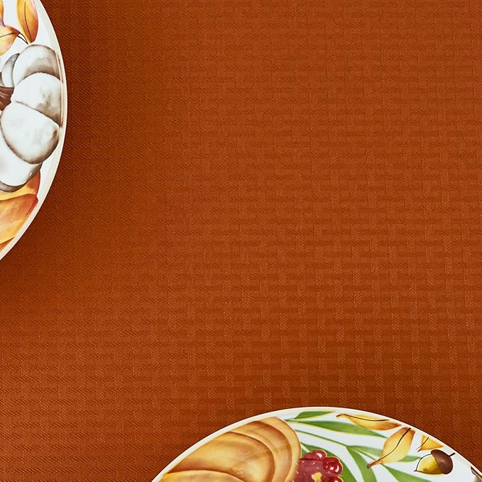 maxmill Rectangle Weaved Design Tablecloth Waterproof Spillproof Wrinkle Free Fall Table Cloth, Kitchen Dining Room Thanksgiving Decoration, Fabric Table Cover Halloween Party, 52 x 70 Inch, Rust