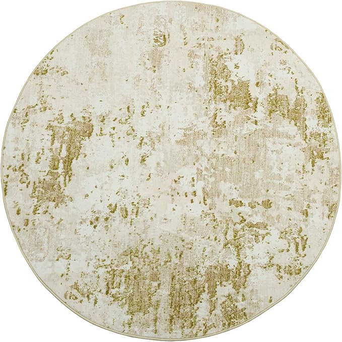 Modern Abstract 4x4 Round Area Rug Non Slip Non Shedding Rug Low Pile Stain Resistant for Bedroom Living Room Office Dining Room,Golden Grey