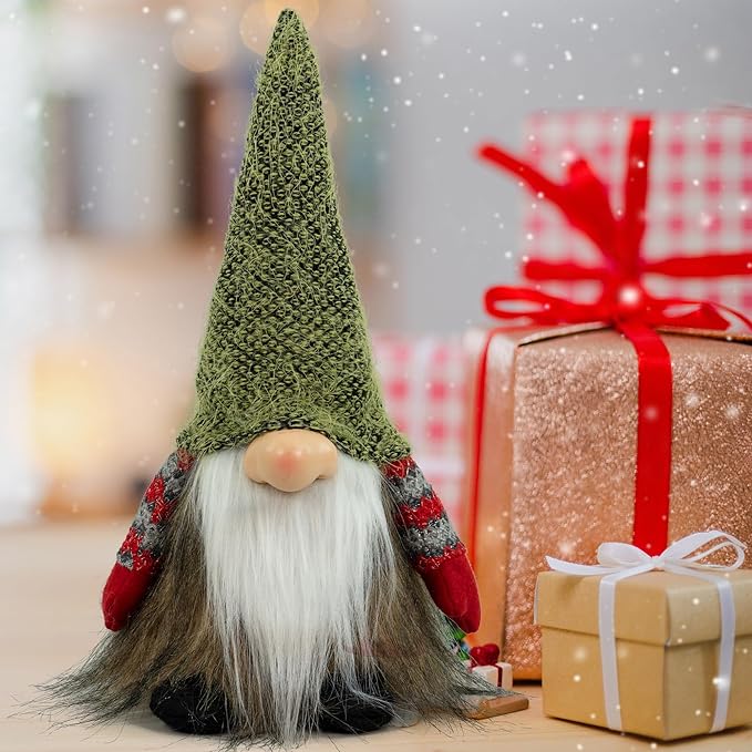 Gnome Christmas Decorations, Gnome Ornaments Swedish Tomte Elf Stuffed Dwarf, Indoor Holiday Plush Decor for Home Mantel Shelf Table Window Apartment Kitchen Party Gifts