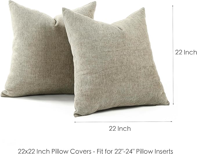 Jepeak 22x22 Inch Decorative Chenille Throw Pillow Covers, Pack of 2 Cozy Concise Pillow Cases Soft Farmhouse Modern Square Cushion Cover for Sofa Couch Bed Home Decor, Camel