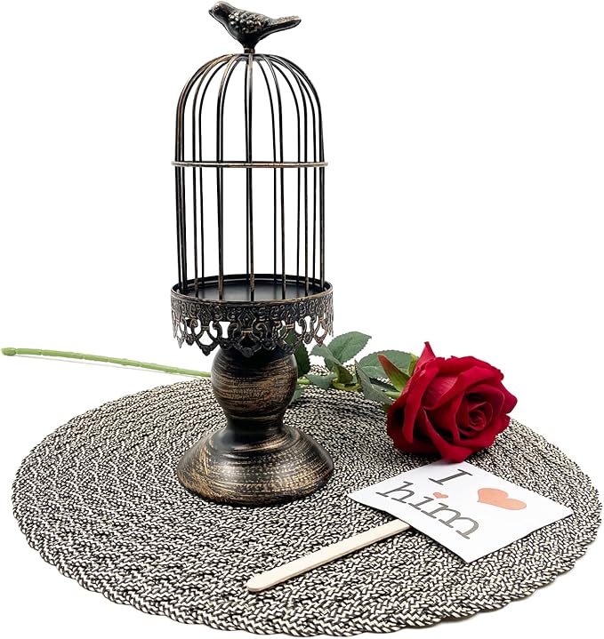 Retro Shabby Candle Holder, Decorative Birdcage Candle Holder Vintage Metal Candlestick for Wedding,Party Vintage Gothic Decor,Victoriana Decor,Home Decor Black 11.8 Inch