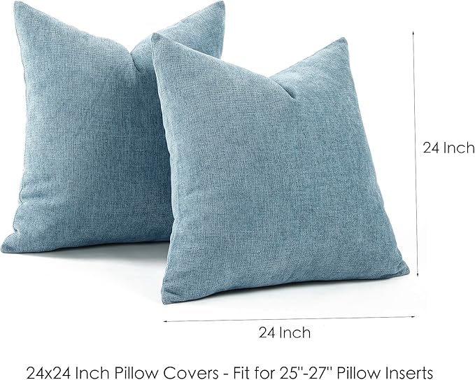 Jepeak 24x24 Inch Decorative Chenille Throw Pillow Covers, Pack of 2 Cozy Concise Pillow Cases Soft Farmhouse Modern Square Cushion Cover for Sofa Couch Bed Home Decor, Dusty Blue