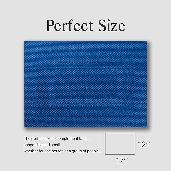 Placemats Set of 8 - Easy Clean Woven Vinyl Placemats for Dining Table, Indoor/Outdoor Place Mats, Washable PVC Table Mats(Navy Cube)
