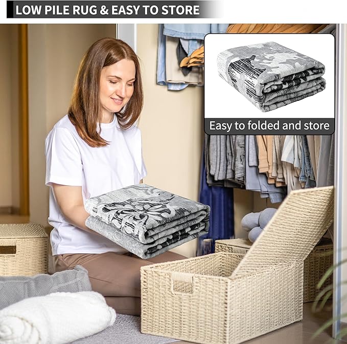 Keeko 5x7 Area Rugs for Living Room, Modern Abstract Floral Pattern Rugs for Bedroom, Soft Washable Rug with Non-Slip Backing Low-Pile Non-Shedding Carpet for Kitchen Home Office Dining Table - Grey