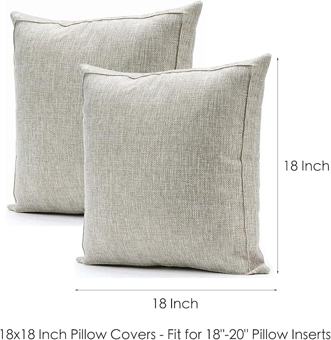 Jepeak 18x18 Inch Burlap Linen Throw Pillow Covers, Pack of 2 Decorative Farmhouse Rustic Neutral Pillow Cases Square Durable Cushion Cover for Sofa Couch Bed Home Decor, Beige/Khaki Threads