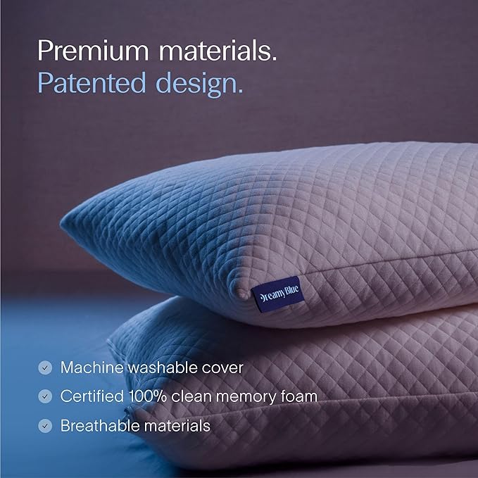 DreamyBlue Signature Pillow w/Adjustable Loft β’ Shredded Memory Foam Fill β’ Neutral Alignment for Side, Back, and Stomach Sleepers β’ Washable Bamboo Rayon Cover β’ CertiPUR-US Certified Foam (King)