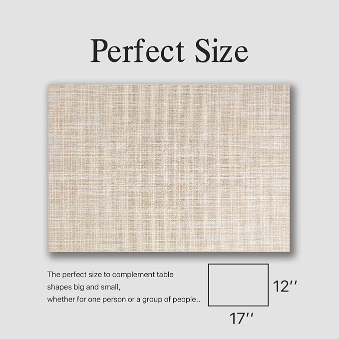 Placemats Set of 6 - Easy Clean Woven Vinyl Placemat for Dining Table, Indoor/Outdoor Place Mats, Washable PVC Table Mats(Beige)