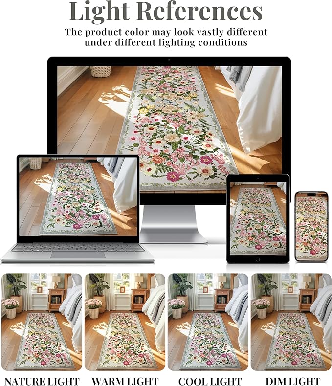 Floral Washable 5x7 Area Rugs - Living Room Rug Non Slip Low Pile Stain Resistant Carpets Indoor Vintage Flower Print Rug for Bedroom Dining Room Kitchen Home Office, Grey