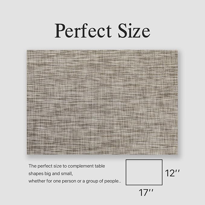 Placemats Set of 8 - Easy Clean Woven Vinyl Placemats for Dining Table, Indoor/Outdoor Place Mats, Washable PVC Table Mats(Cappuccino)