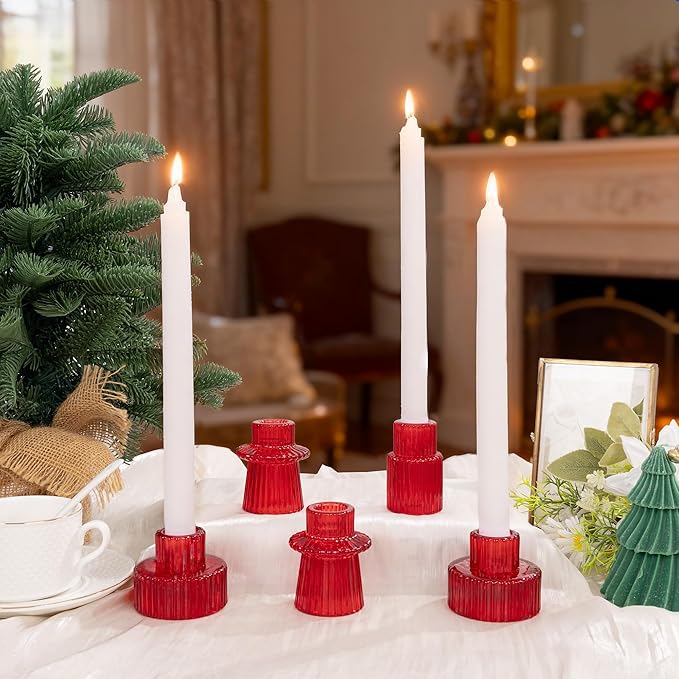 WELLIFE 6 Pcs Red Taper Candle Holder, Glass Candlestick Holder, Red Tapered Candlestick Holders for Party, Wedding Decorations, Table Centerpieces and Christmas
