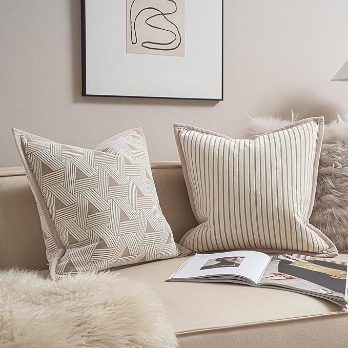 2025 New 22x22'' inches Throw Pillow Cushion Covers - Triangle Pattern with Edge Strip Chenille Jacquard Embroidery Luxury Modern Style Couch Sofa Bed Pillow Cover for Living Room Bedroom