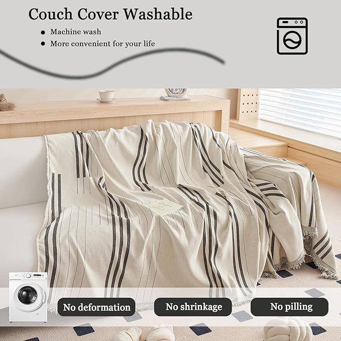 DREAMINGO Couch Cover Reversible Chenille Loveseat Sofa Covers for Dogs Pets Dark Grey Couch Protector for 2 Cushion Couch Sofa Vertical Stripe Jacquard Sofa Slipcover Sectional, 71"x118"