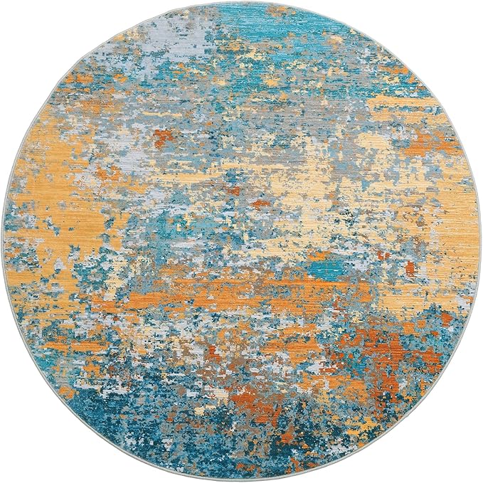 Modern Abstract 6x6 Round Area Rug Non Slip Non Shedding Rug Low Pile Stain Resistant for Bedroom Living Room Office Dining Room,Multi Color