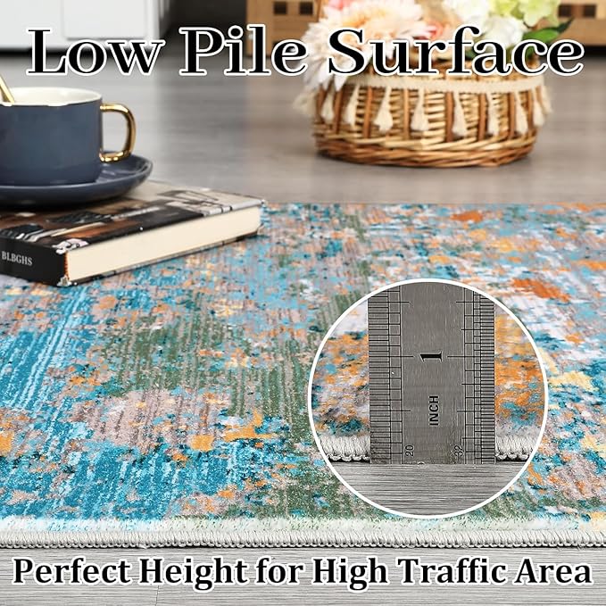Modern Abstract Rug 3x5 Washable Rug Non Slip Stain Resistant for Bedroom Living Room Non Shedding Low Pile Indoor Floor Cover,Multi Color