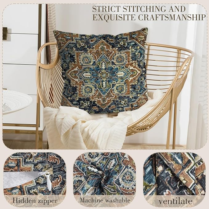 Boho Throw Pillow Covers 24x24 inch Set of 2,Boho Vintage Carpet Pattern Antique Ethnic Decor Double Sided Pattern Cushion Cover Soft Pillow Case Living Sofa Room Bed Square Pillow Cover