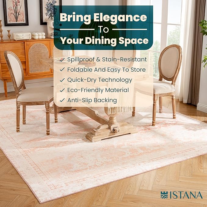 Istana 8x10 Area Rug - Pink 8x10 Rugs for Living Room - Foldable Rugs for Bedroom - Stain Resistant Washable Rug - Eco-Friendly Area Rugs - Easy to Clean Living Room Rug
