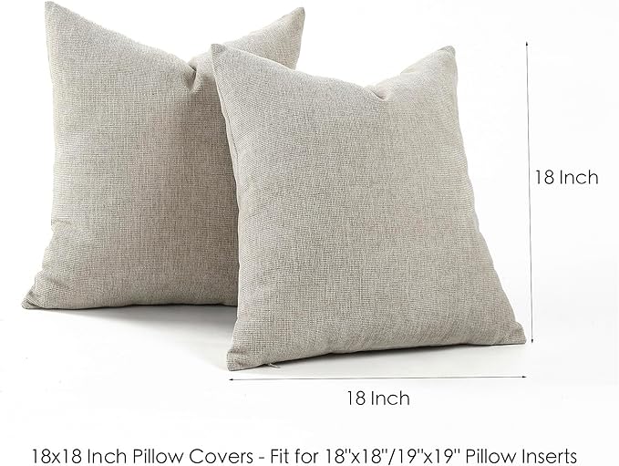 Jepeak Decorative Throw Pillow Covers Cases Pack of 2 Chenille Cozy Modern Concise Square Cushion Covers for Sofa Couch Bedroom Home Decoration, Tan 18 x 18 Inches