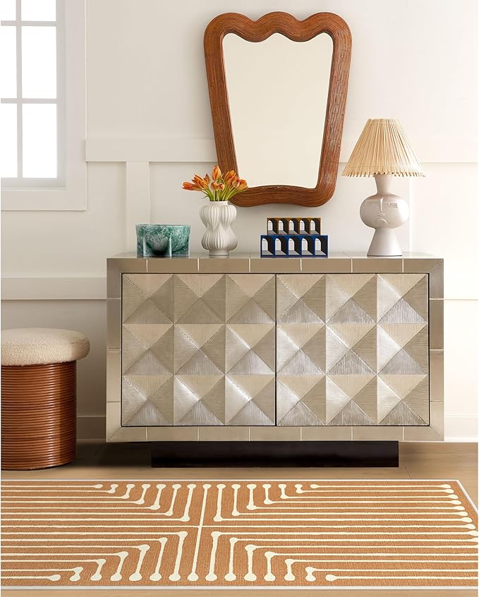 RUGGABLE x Jonathan Adler Machine Washable Modern Area Rug – Inkdrop Copper 8x10, Stain-Resistant, Non-Slip – Large Rugs for Living Room, Bedroom, Hallway, Entryway & Office–with Standard Pad