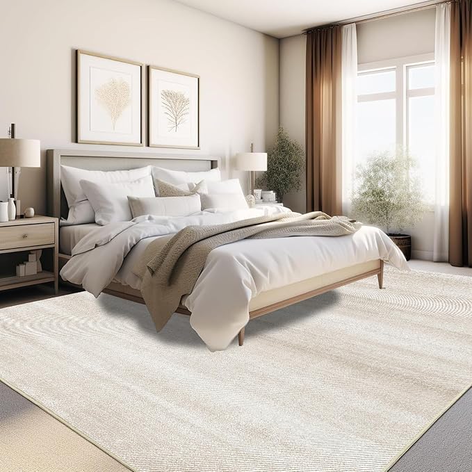 Enkor Area Rugs 9x12 Washable Non Slip Abstract Soft Rugs for Living Room Bedroom, Modern Mat for Kitchen Entryway Beige & White