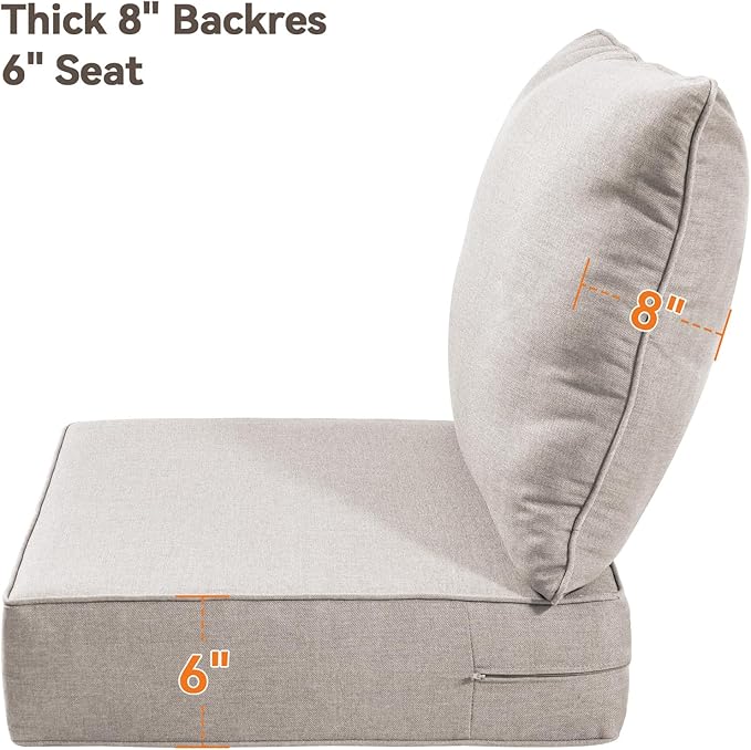 6" Thick Outdoor Cushions 24x24x6, 5-Set Deep Seat Patio Cushions with Removable Cover, Waterproof & Fade Resistant Replacement for Wicker Chair, Loveseat, Sofa - Beige