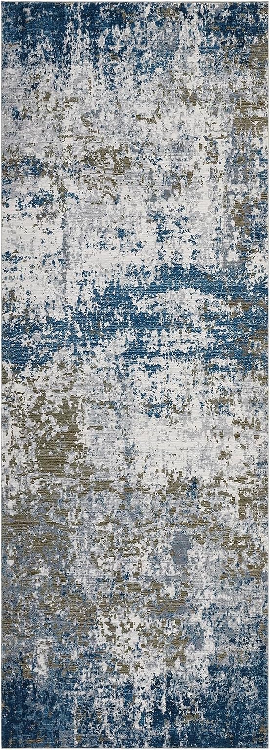 Modern Abstract 2x10 Runner Rug Non Slip Non Shedding Rug Low Pile Stain Resistant for Bedroom Hallway Kitchen,Navy