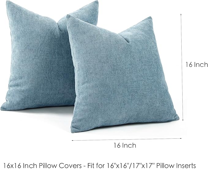 Jepeak 16x16 Inch Decorative Chenille Throw Pillow Covers, Pack of 2 Cozy Concise Pillow Cases Soft Farmhouse Modern Square Cushion Cover for Sofa Couch Bed Home Decor, Dusty Blue