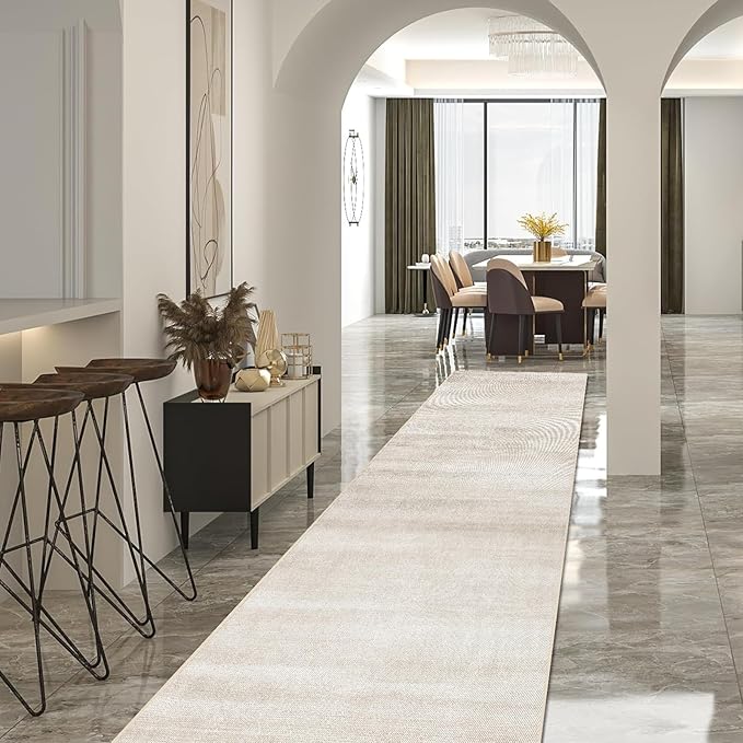 Enkor Runner Rugs for Hallway, 2'7"x13 Washable Soft Non Slip Rugs Abstract for Kitchen, Modern Mat for Entryway Living Room Bedroom Beige & White