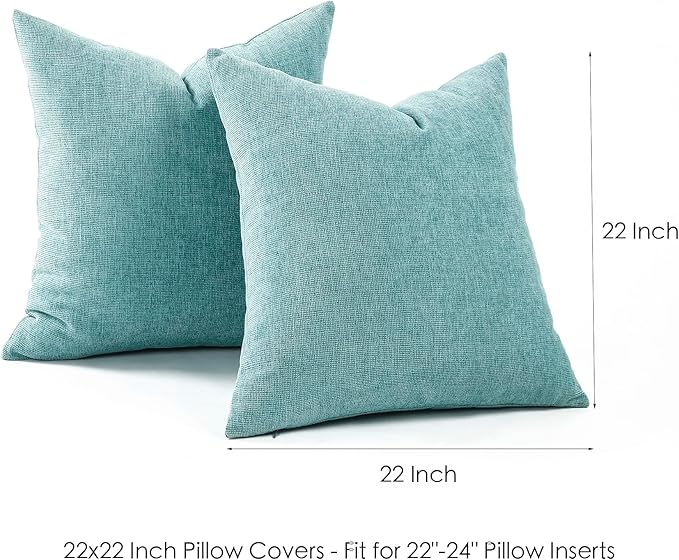 Jepeak 22x22 Inch Decorative Chenille Throw Pillow Covers, Pack of 2 Cozy Concise Pillow Cases Soft Farmhouse Modern Square Cushion Cover for Sofa Couch Bed Home Decor, Turquoise