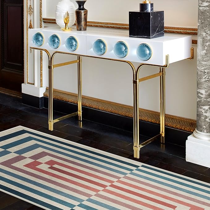 RUGGABLE x Jonathan Adler Washable Modern Area Rug – Op Art Teal 6x9, Stain-Resistant, Non-Slip – Medium Machine Washable Rugs for Living Room, Bedroom, Hallway, Entryway & Office–with Standard Pad