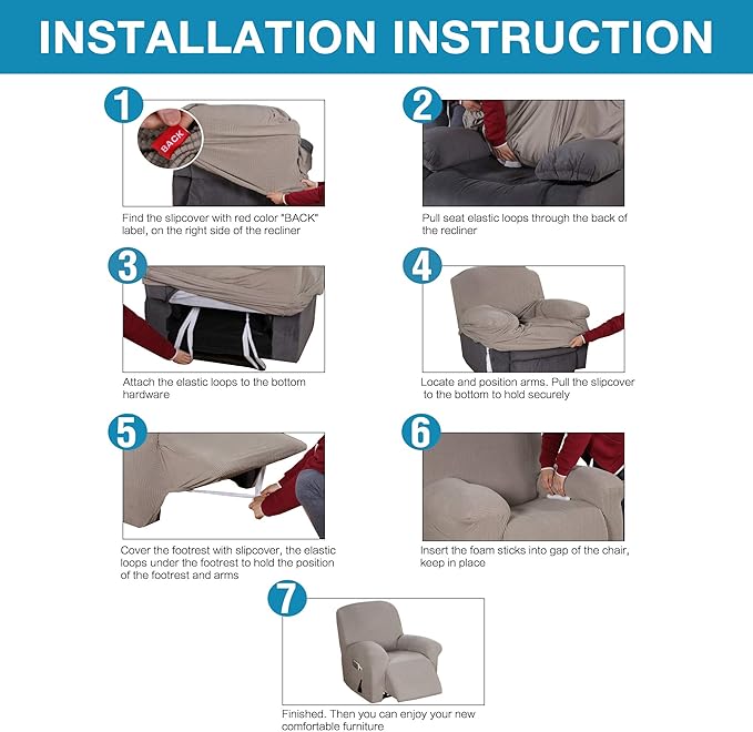 Flamingo P Stretch Recliner Chair Cover Recliner Cover for Electric/Manual Style | Furniture Cover for Reclining with Side Pocket, Soft Checked Jacquard Fabric Form Fitted Standard/Oversized - Taupe