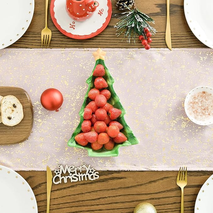 Artoid Mode Pink Dutch Fleece Table Runner, Glitter Metallic Foil Holiday Kitchen Dining Table Decoration for Home Party Decor 13x72 Inch