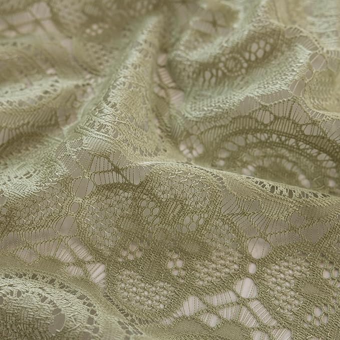 YJ YANJUN Boho Sage Green Curtains 63 Inches Long, Vintage Hollow Lace Textured, Whimsical Crochet Curtains for Living Room Bedroom, Semi-Sheer & Privacy, Spring Summer Decor, Each 59 Wide 2 Panels