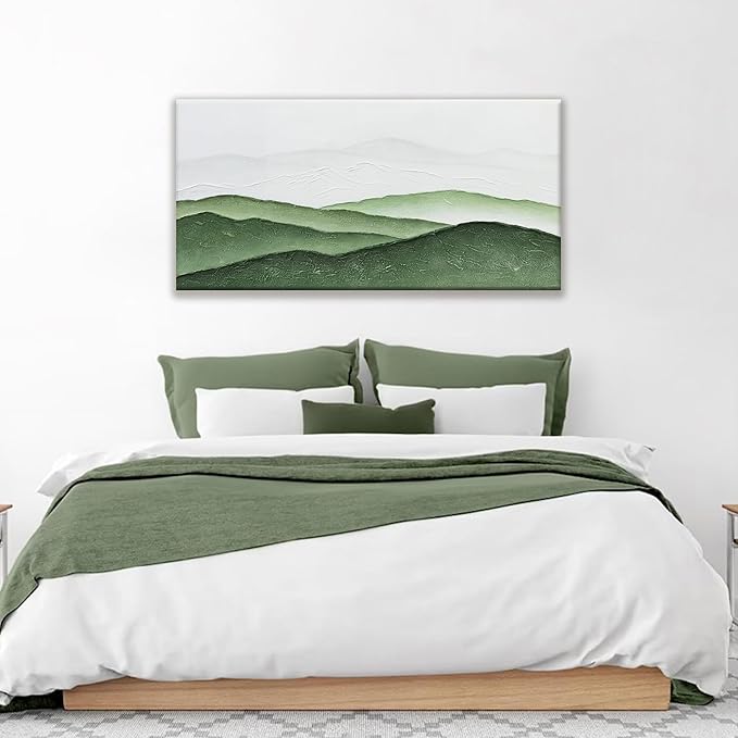TAIJXAGSG Wall Art For Bedroom Office Decor Abstract Green White Wall Art Painting Canvas Art Wall Decor Prints Ready To Hang Bathroom Pictures Home Artwork 20 × 40 Inch