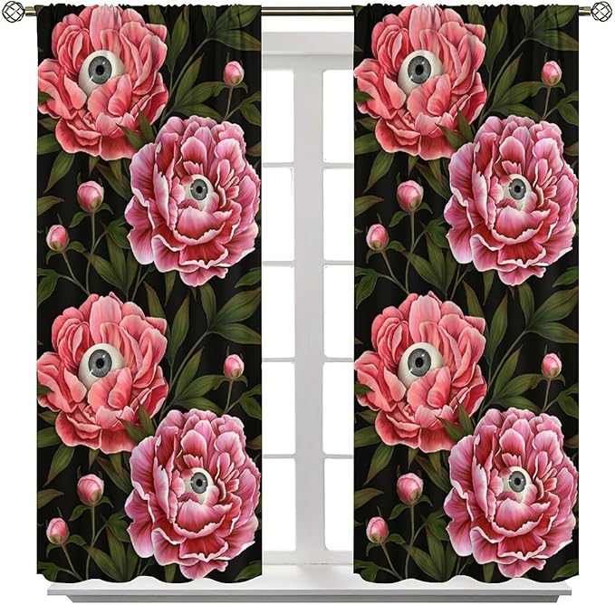 Gothic Halloween Floral Blackout Window Curtains, Abstract Plant Flower Green Leaf Window Drapes, for Home Bedroom Living Room 42(W)*84(L) 2 Panels