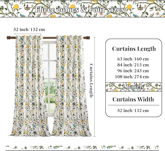 MUSSEL White Velvet Floral Curtains 108 inches for Living Room,Vintage Whimsical Botanical Room Darkening Curtain Drapes,2 Panels Mid Century Art Deco Hummingbird Colorful Window Curtains for Bedroom