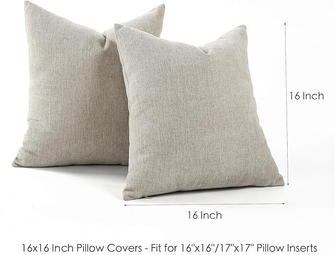 Jepeak 16x16 Inch Decorative Chenille Throw Pillow Covers, Pack of 2 Cozy Concise Pillow Cases Soft Farmhouse Modern Square Cushion Cover for Sofa Couch Bed Home Decor, Tan