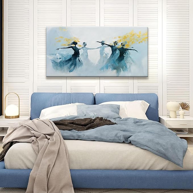 TAIJXAGSG Abstract Wall Art For Living Room Canvas Wall Art Decor Blue And White Dancer Wall Art Paintings Abstract Wall Decor Artwork Bedroom Bathroom Office Home Wall Decor Can Be Hung 24" X 48"