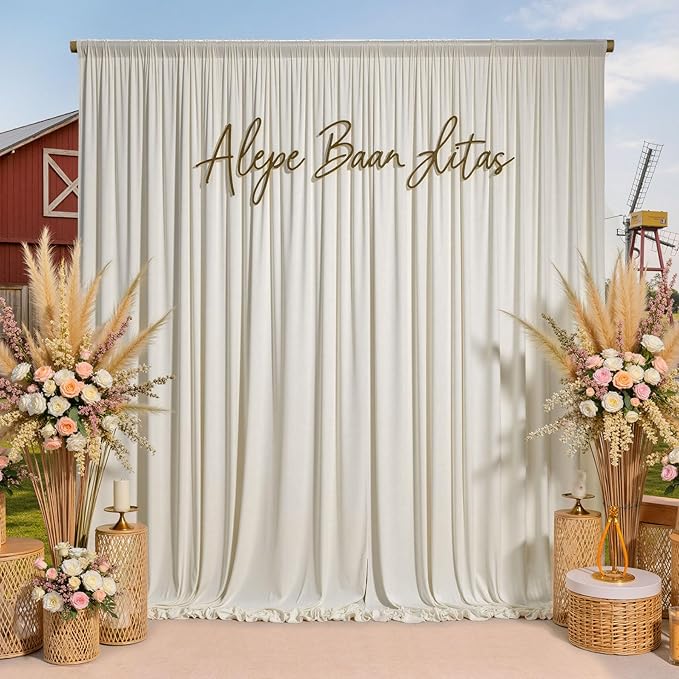 10ftx10ft Wrinkle Free Beige Backdrop Curtains for Parties, Silky Polyester Photo Backdrop Drapes 2 Panels 5x10ft Back Drop Cloth for Wedding Birthday Baby Shower Photography Background