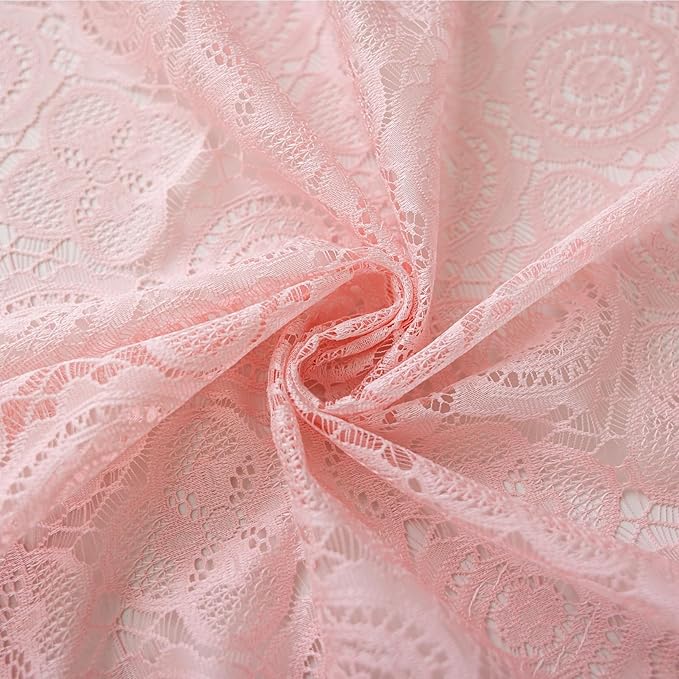 Pink Boho Curtains 2 Panels 63 Inch Length Vintage Chic Doily Pattern Sheer Lace Curtains Rod Pocket Privacy Girly Crochet Coquette Curtain for Bedroom Living Room Nurseries W59 x L63 Baby Pink