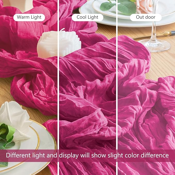 Wokceer Cheesecloth Table Runner 6Pack 10FT Fuchsia Boho Gauze Cheese Cloth Table Runner for Party Long Rustic Sheer Table Runners for Baby Bridal Shower Wedding Easter Table Decor