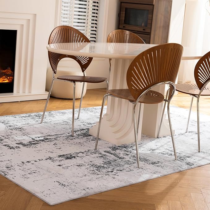 UMINEUX Living Room Rug 6'x9' Large Washable Area Rug with Anti-Slip Rubber Backing, Modern Abstract Low Pile Rugs, Ultra Soft & Thin, Non-Slip, Stain Resistant for Dining Room Bedroom Home Decor