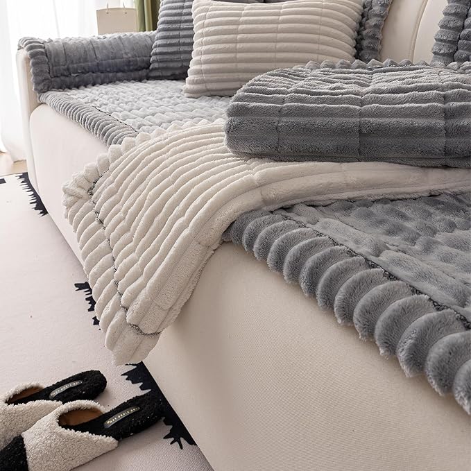 Couch Cover for Dogs Washable,Non Slip Fuzzy Durable Couch Covers for 3 Cushion Sofa Pet Friendly Sofa Cover Dog Thick Soft Slipcovers Protector Couches Mat Bed (Light Grey 27.6 "x 82.7"/70 x 210cm)