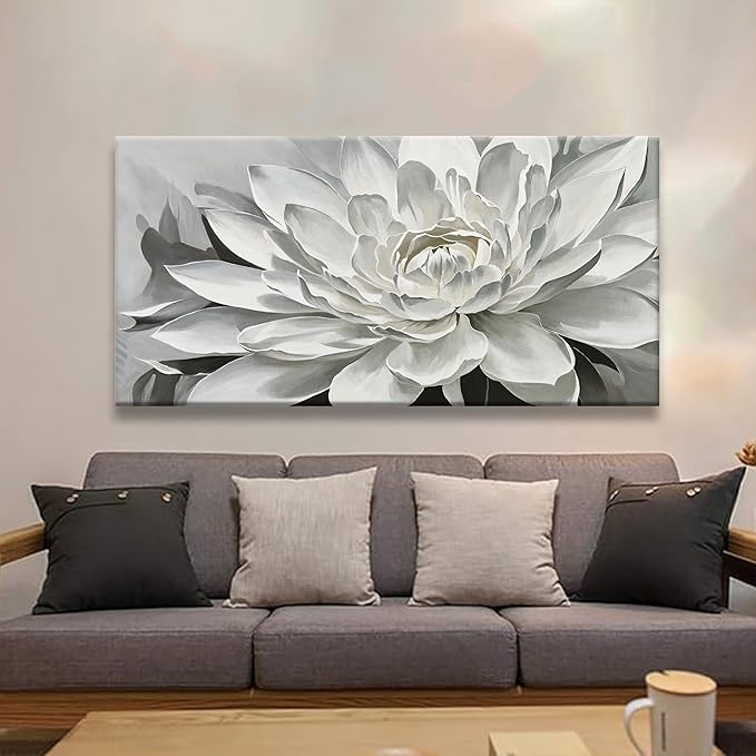 TAIJXAGSG Wall Art Living Room Flower White Wall Art Modern Canvas Art Wall Decor lotus Home Wall Decor Suitable For Bedroom Apartment Office Can Be Hung 24" X 48"