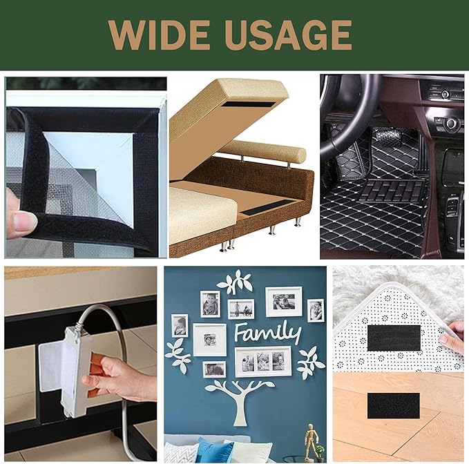 1 Inch Wide Hook and Loop Tape, Excellent Grip, Strong Adhesive Back,Nylon Self-Adhesive Fastener Strips for Fixing and Hanging, Home School and Office Use (Black, 15 Feet)