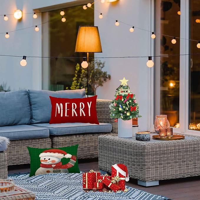 Merry Christmas Pillow Covers 12x20 Set of 4 Red Green Xmas Throw Pillow Covers Winter Holiday Pillow Covers Pillow Cases Home Outdoor Sofa Couch Cushion Covers for New Year(12 by 20)