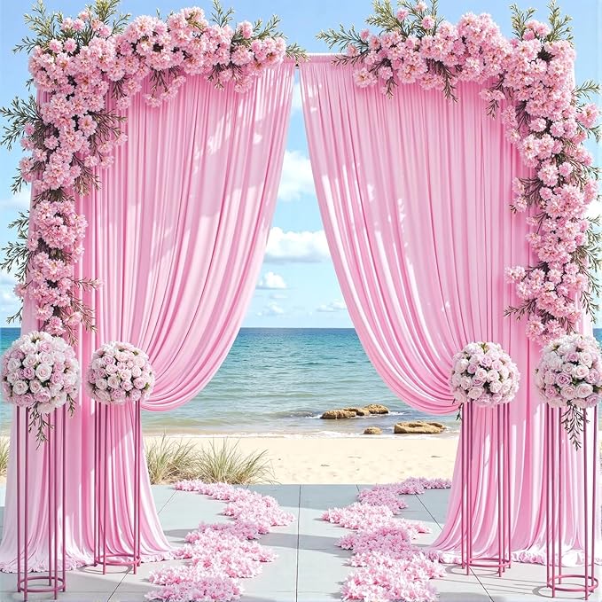 50ft x 10ft Wrinkle Free Pink Backdrop Curtains for Parties, 10 Panels 5x10ft Polyester Baby Pink Photo Backdrop Drapes for Weddings Birthday Party Photography Background Decor
