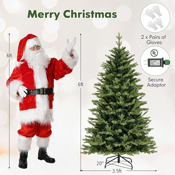 Happygrill 6 FT Pre-Lit Artificial Christmas Tree, Hinged Xmas Tree w/1168 Branch Tips, 350 LED Lights, 11 Lighting Modes, 3 Auto Timers, 4-Level Brightness & Remote Control, Decoration Tree for Party