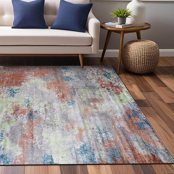Non Slip Rugs 6x9 Modern Abstract Easy Silk Rubber Backing Soft Area Rug for Living Room Easy to Clean Non Shedding Kitchen for Bedroom Indoor Carpet (Brick - Gray, 6x9)
