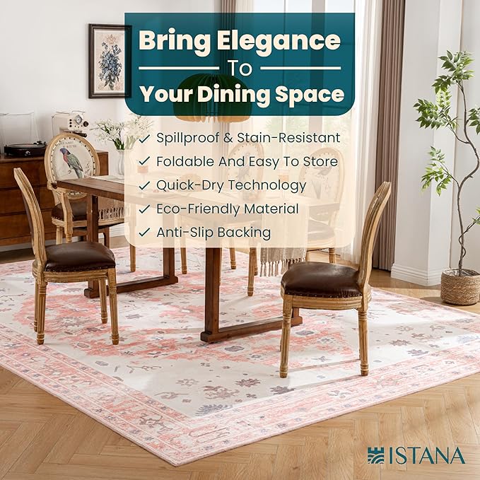 Istana 9x12 Area Rug - Pink 9 x 12 Area Rugs for Living Room - Foldable 9x12 Rugs for Bedroom - Stain Resistant Washable Rug - Eco-Friendly Area Rugs Living Room